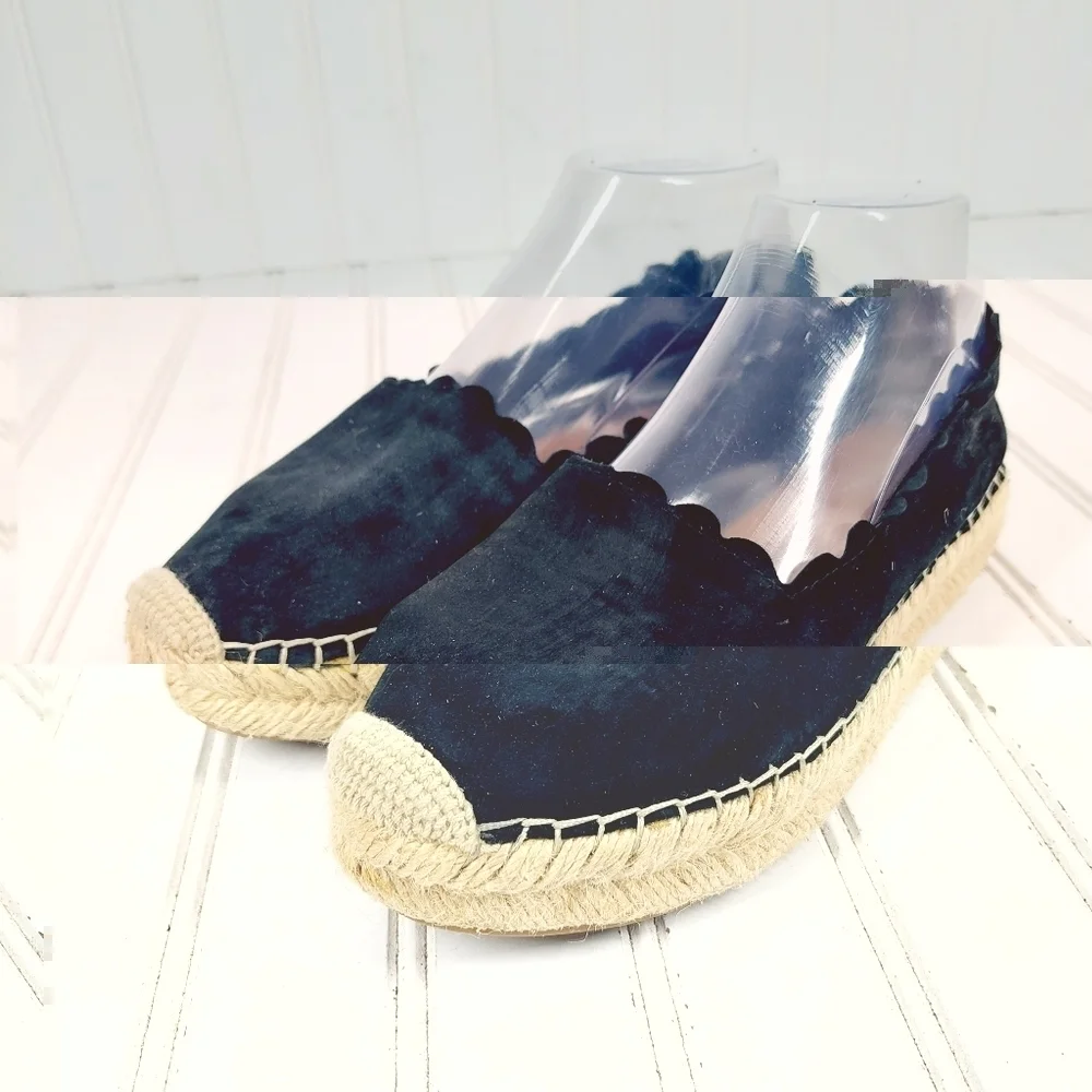 Crown Vintage Brae Black Escalope Summer Flat Espadrille I885